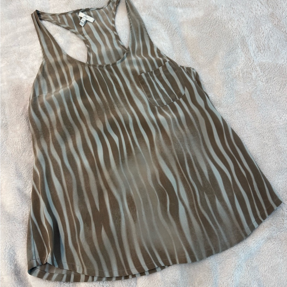 Joie Classic Silk Tank in a brown and gray wavy zebra-like pattern.  SZ XS NWOT